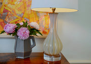 Pair Murano Glass Lamps, Lobed Opalescent Glass (mid century)