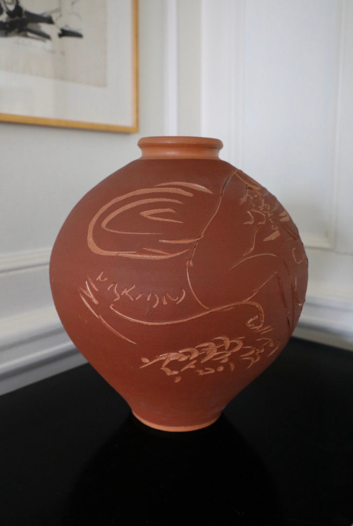 Reuben Nakian and James Burt, Incised Terracotta Vase Depicting Europa and the Bull (1982)