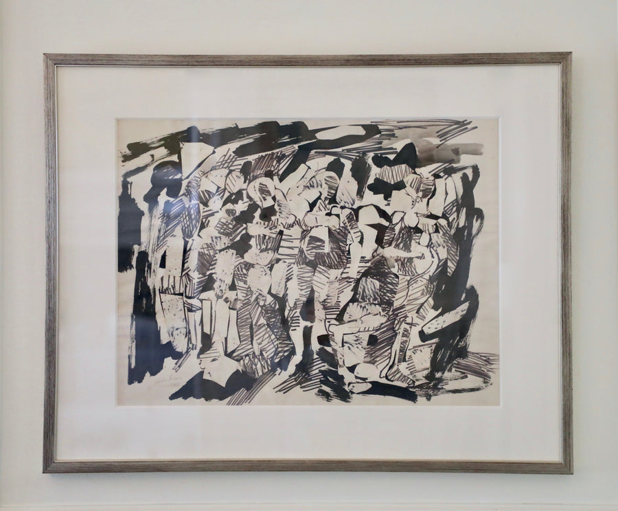 Salvatore Grippi, Figurative Marker and Ink Wash Collage on Paper (1959)