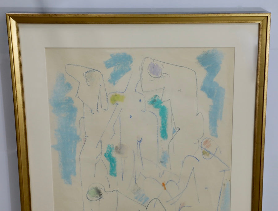 Hans Gustav Burkhardt, Abstract Figural Pastel on Paper (1968)