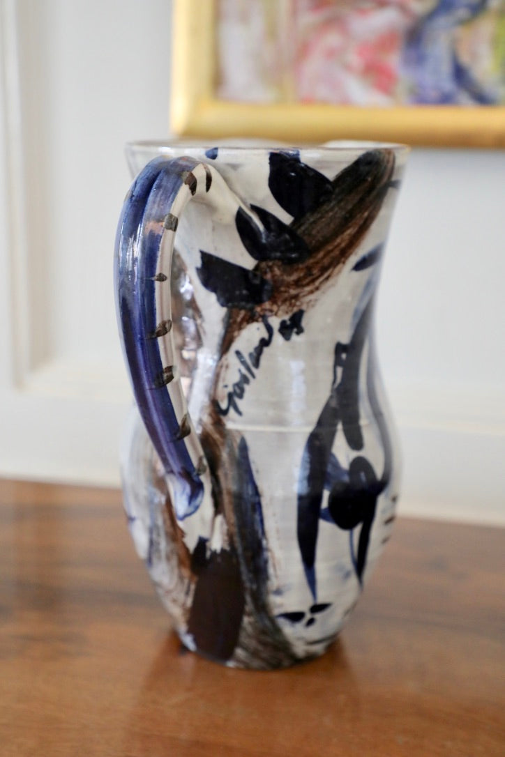 David Garland, Abstract Figural Glazed Earthenware Pitcher (1983)