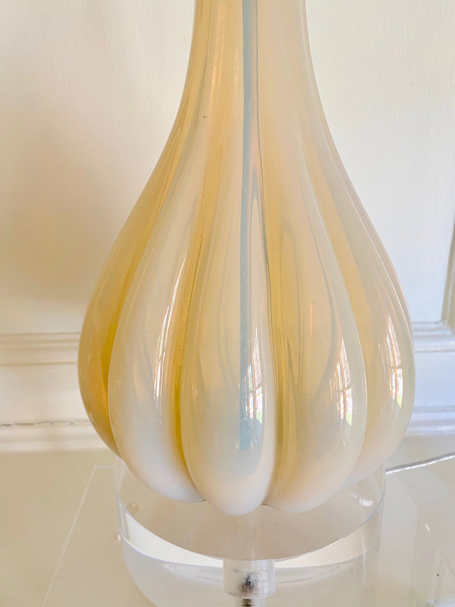 Pair Murano Glass Lamps, Lobed Opalescent Glass (mid century)