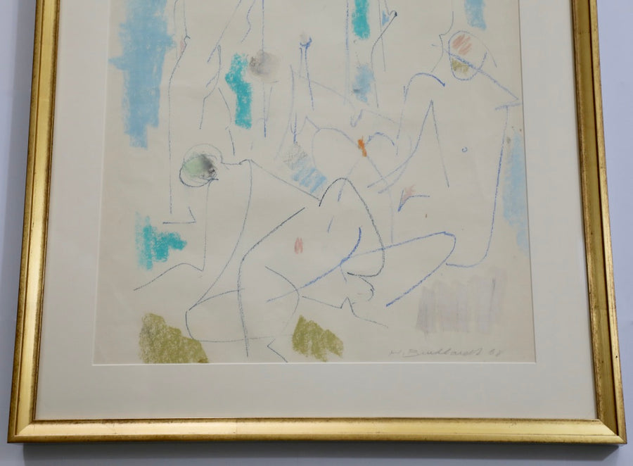 Hans Gustav Burkhardt, Abstract Figural Pastel on Paper (1968)