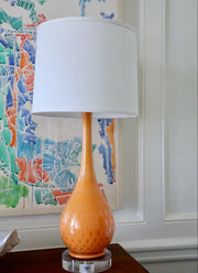 Pair Murano Glass Lamps, Orange with Aventurine (mid century)