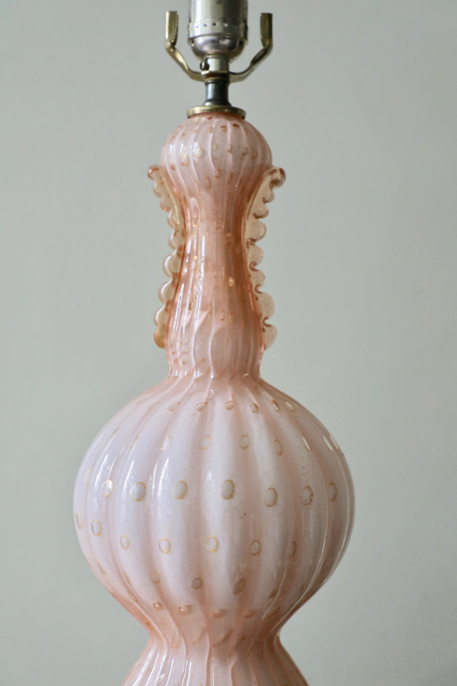 Murano Glass Lamp, Peach Glass with Gold Aventurine and Foliate Decoration (mid century)