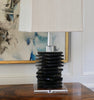 French Art Deco-Style Stacked Smoked Lucite Table Lamp (c. 1970)