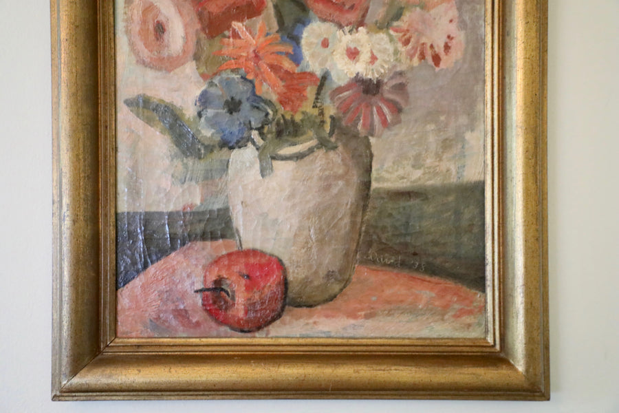 American School, Floral Still Life on Canvas (1938)