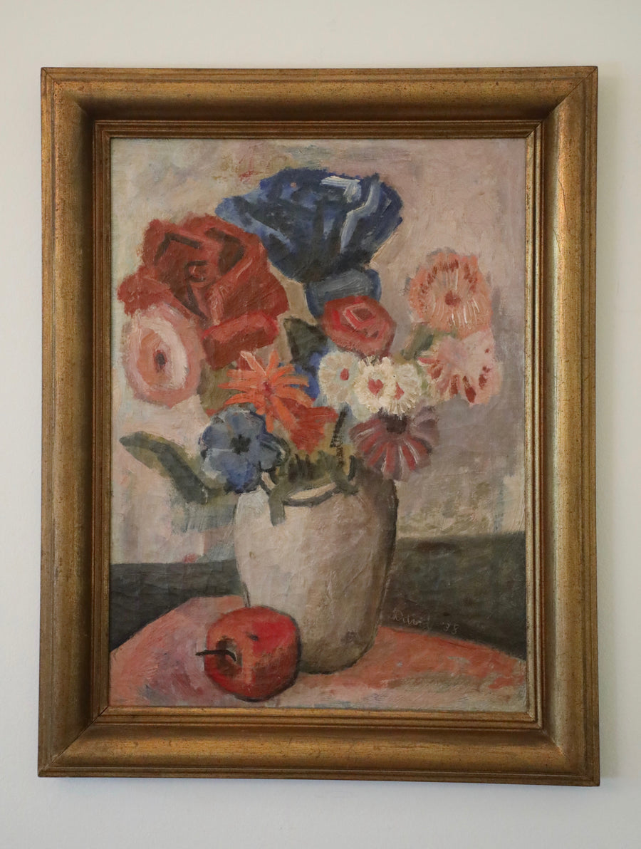 American School, Floral Still Life on Canvas (1938)
