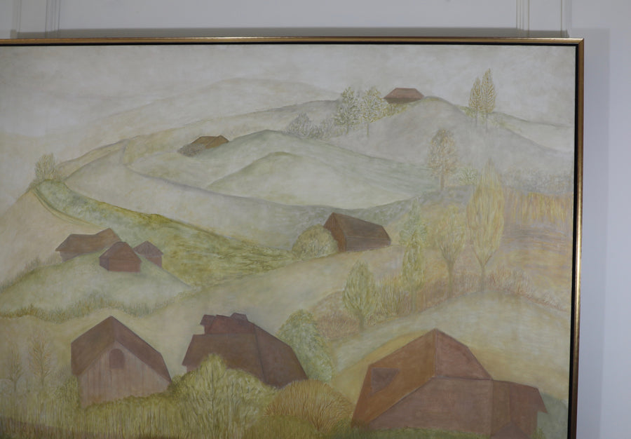 Marion Greenstone, Abstracted Rural Landscape Oil on Canvas (20th century)