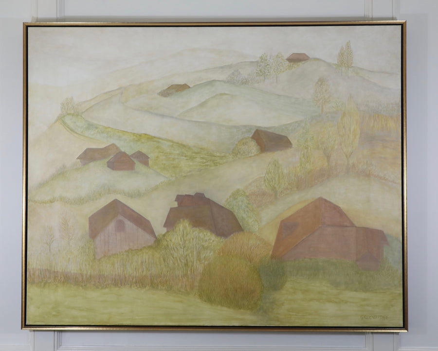 Marion Greenstone, Abstracted Rural Landscape Oil on Canvas (20th century)