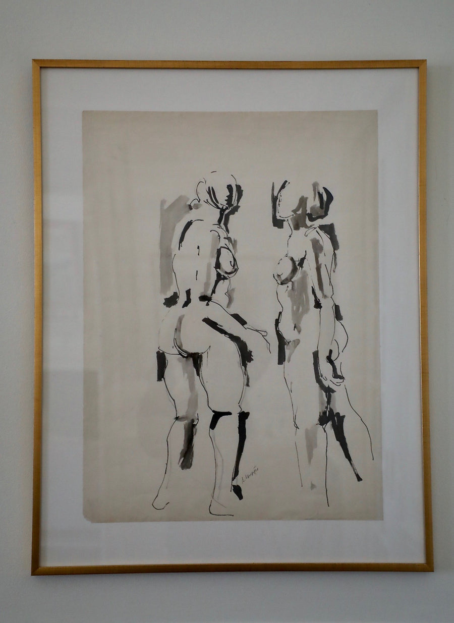 Salvatore Grippi, Figurative Black Ink and Wash on Paper (c.1960)