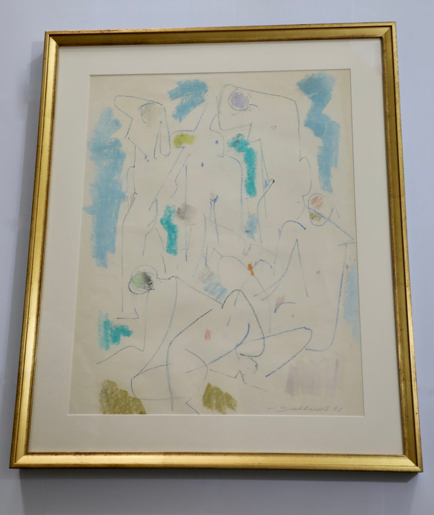 Hans Gustav Burkhardt, Abstract Figural Pastel on Paper (1968)