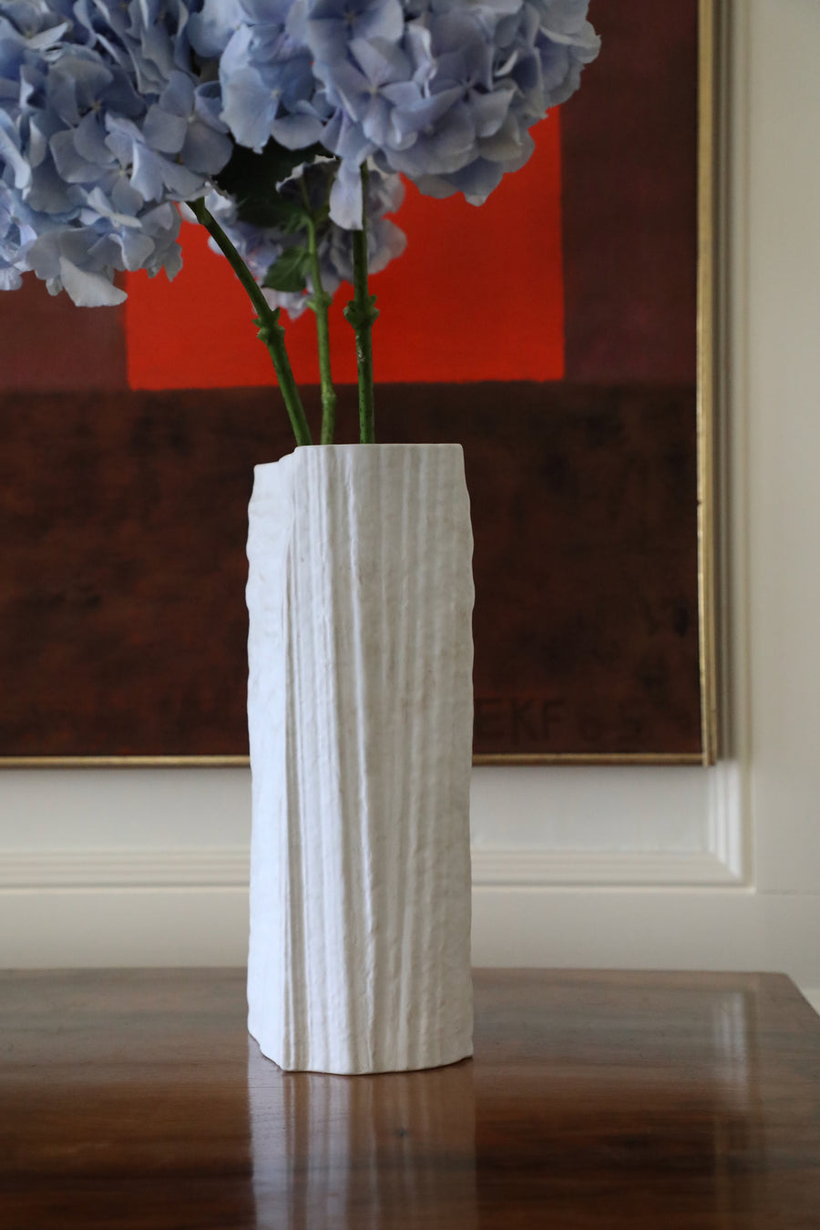 Martin Freyer, Tall Rectangular White Textured Vase (1960s-1970s)