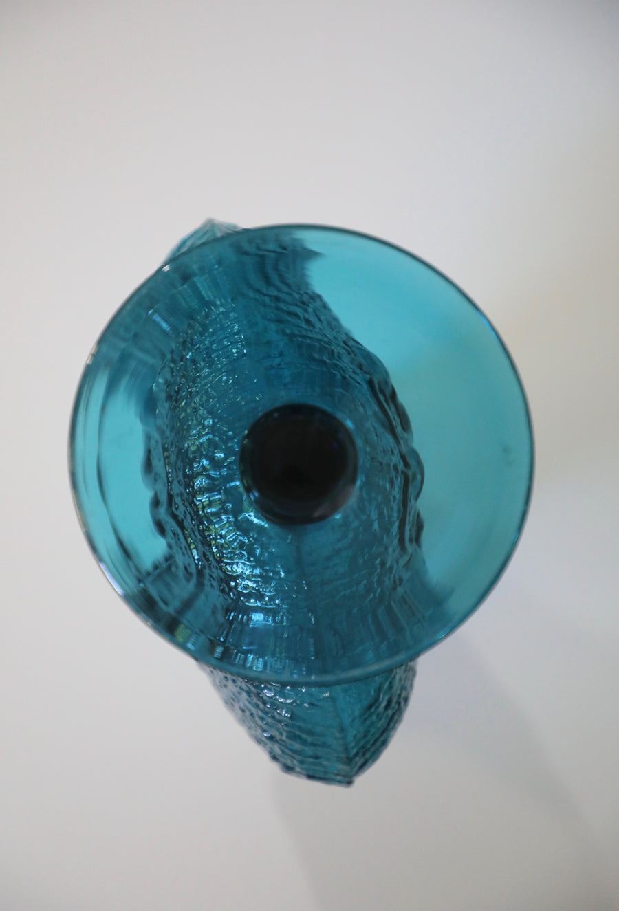 Wayne Husted for Stelvia Blue Glass Vase with Raised Flower Design (1970s)