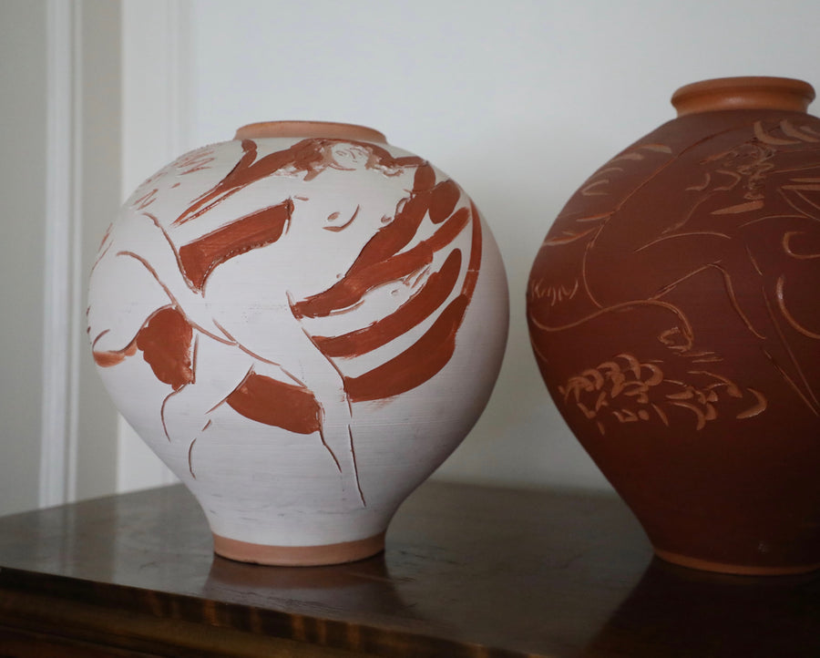 Reuben Nakian and James Burt, Incised White Terracotta Vase Depicting Leda and the Swan (1984)