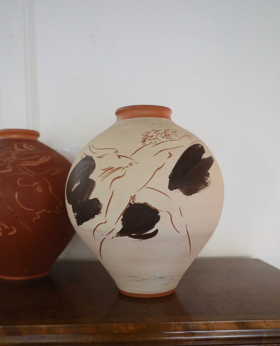 Reuben Nakian and James Burt, White and Black Terracotta Vase, Nymph and Goat (1982)