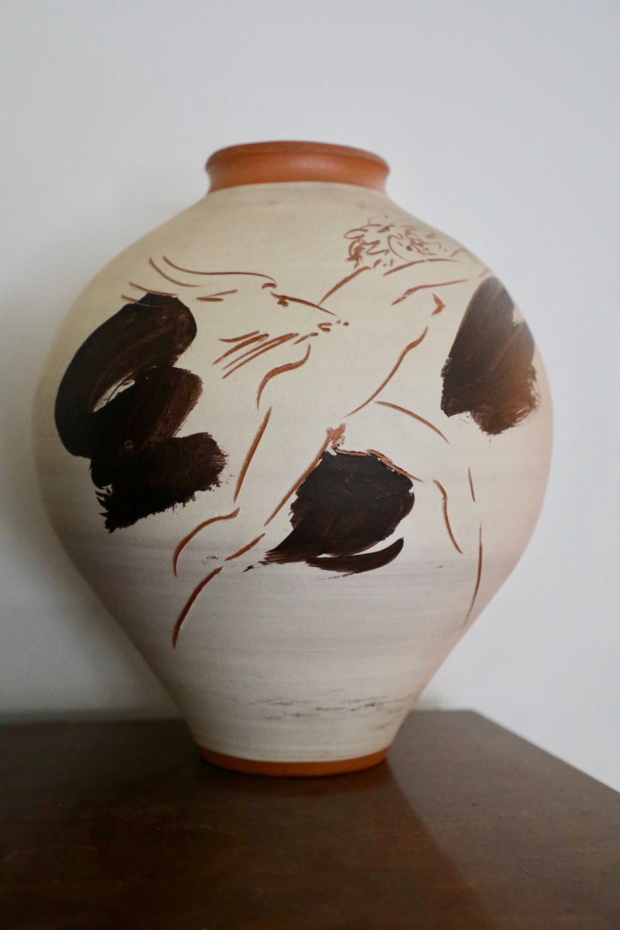 Reuben Nakian and James Burt, White and Black Terracotta Vase, Nymph and Goat (1982)