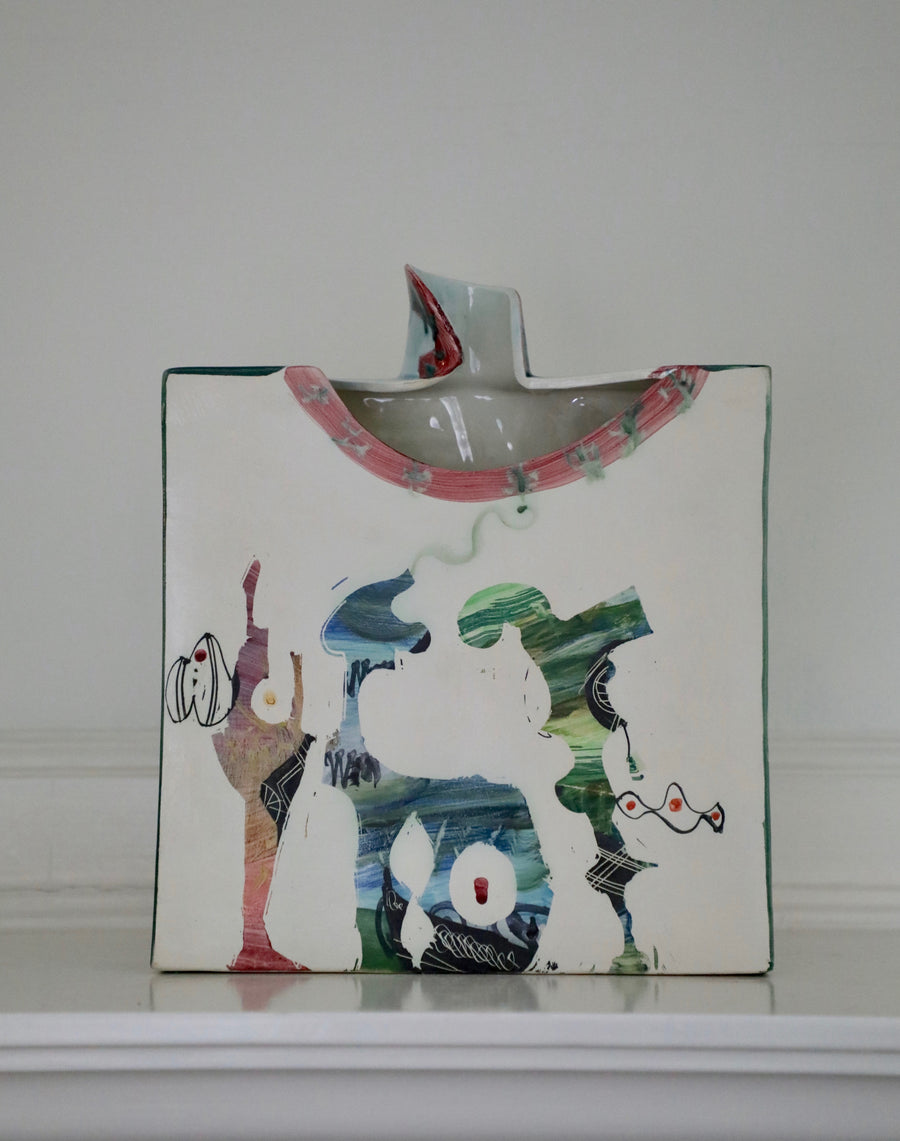 Gilbert Portanier, Le Theater, Abstract Figural Painted and Glazed Vase (1988)