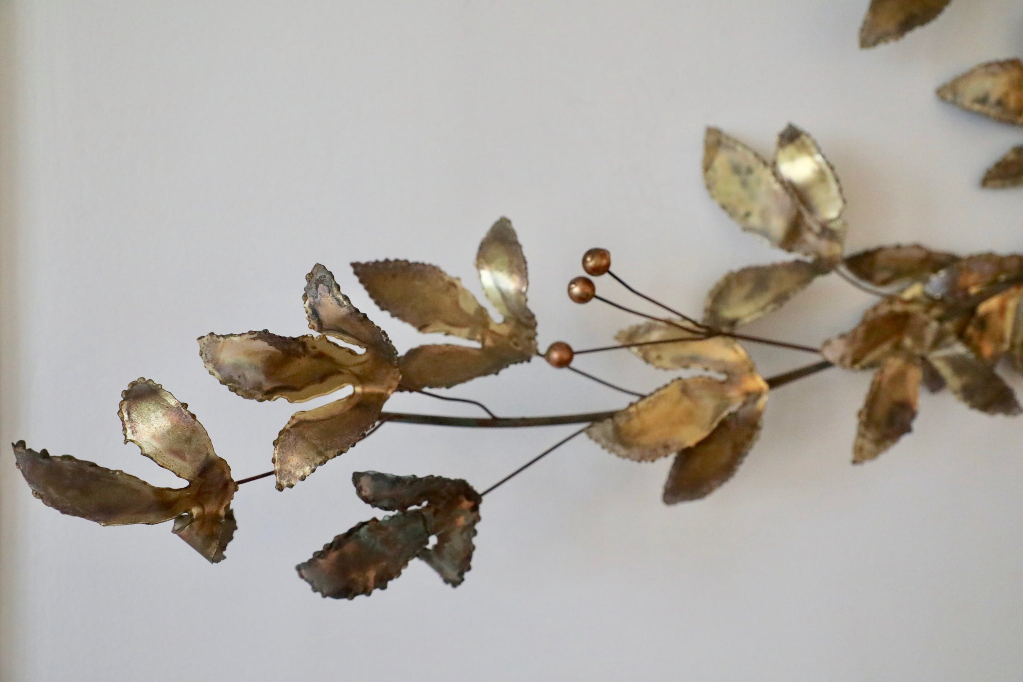 Copper and Brass Six Leaves on a Branch hot Metal Art Decor Wall Sculpture