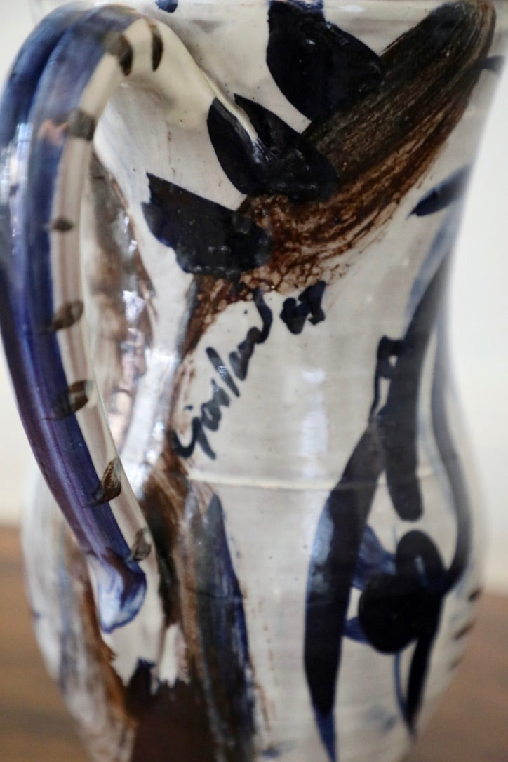 David Garland, Abstract Figural Glazed Earthenware Pitcher (1983)