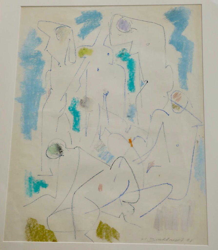 Hans Gustav Burkhardt, Abstract Figural Pastel on Paper (1968)